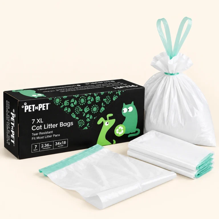 Drawstring cat litter liners, 7 count XL tear-resistant bags in retail box, 2.36 mil, 34x18 inches