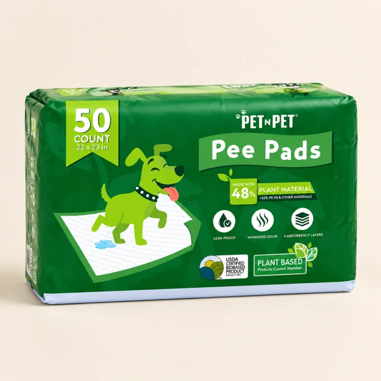 Green retail pack of puppy training pee pads, 50 count 22x23 inch, 48% USDA biobased plant-based