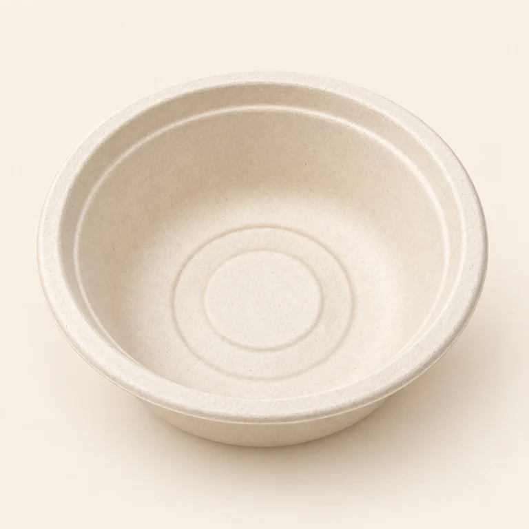 round bagasse bowl made from molded sugarcane fiber for foodservice