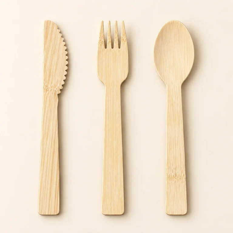 Disposable bamboo cutlery set, knife fork and spoon, natural wood color 160mm eco-friendly utensils
