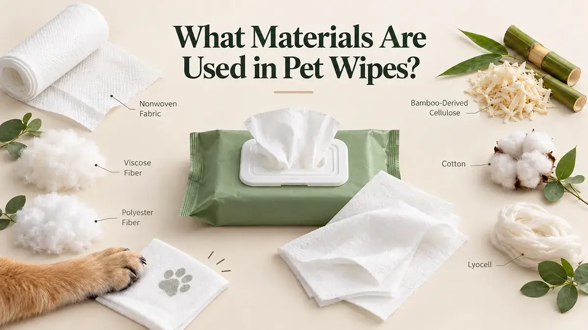 Pet wipes materials including nonwoven fabric, viscose, polyester, bamboo-derived cellulose, cotton, and lyocell